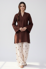 Heart Printed Co-Ord Set (Brown)