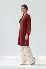 Heart Printed Co-Ord Set (Maroon)
