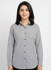 Black Pinstripe Button‑Down Shirt