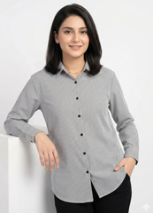 Black Pinstripe Button‑Down Shirt
