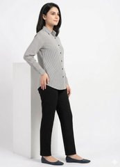 Black Pinstripe Button‑Down Shirt
