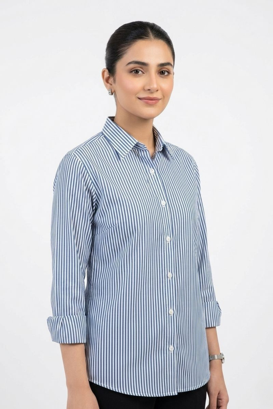 Light Blue Pinstripe Button‑Down Shirt