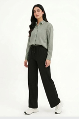 Olive Pinstripe Button‑Down Shirt