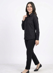 Women’s Solid Button-Down Shirt – Black Casual Long Sleeve Top