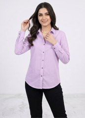 Women’s Solid Button-Down Shirt – Lilac Casual Long Sleeve