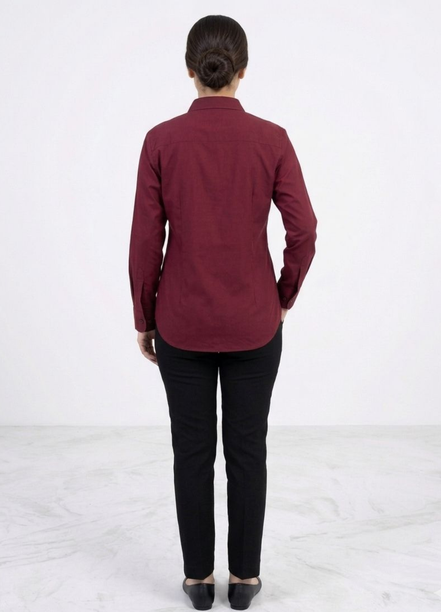 Women’s Solid Button-Down Shirt – Maroon Casual Long Sleeve
