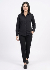 Women’s Solid Button-Down Shirt – Black Casual Long Sleeve Top