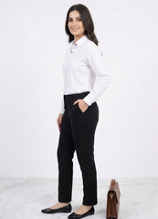 Women’s Solid Button-Down Shirt – White Casual Long Sleeve Top
