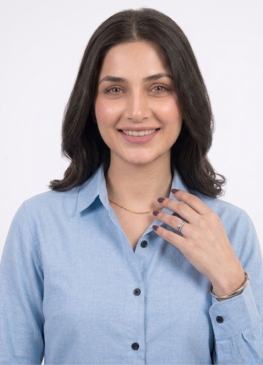 Women’s Solid Button-Down Shirt – Light Blue Casual Long Sleeve Top