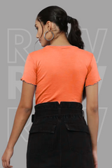 Peach Rib Knit Heart Cut-Out Top