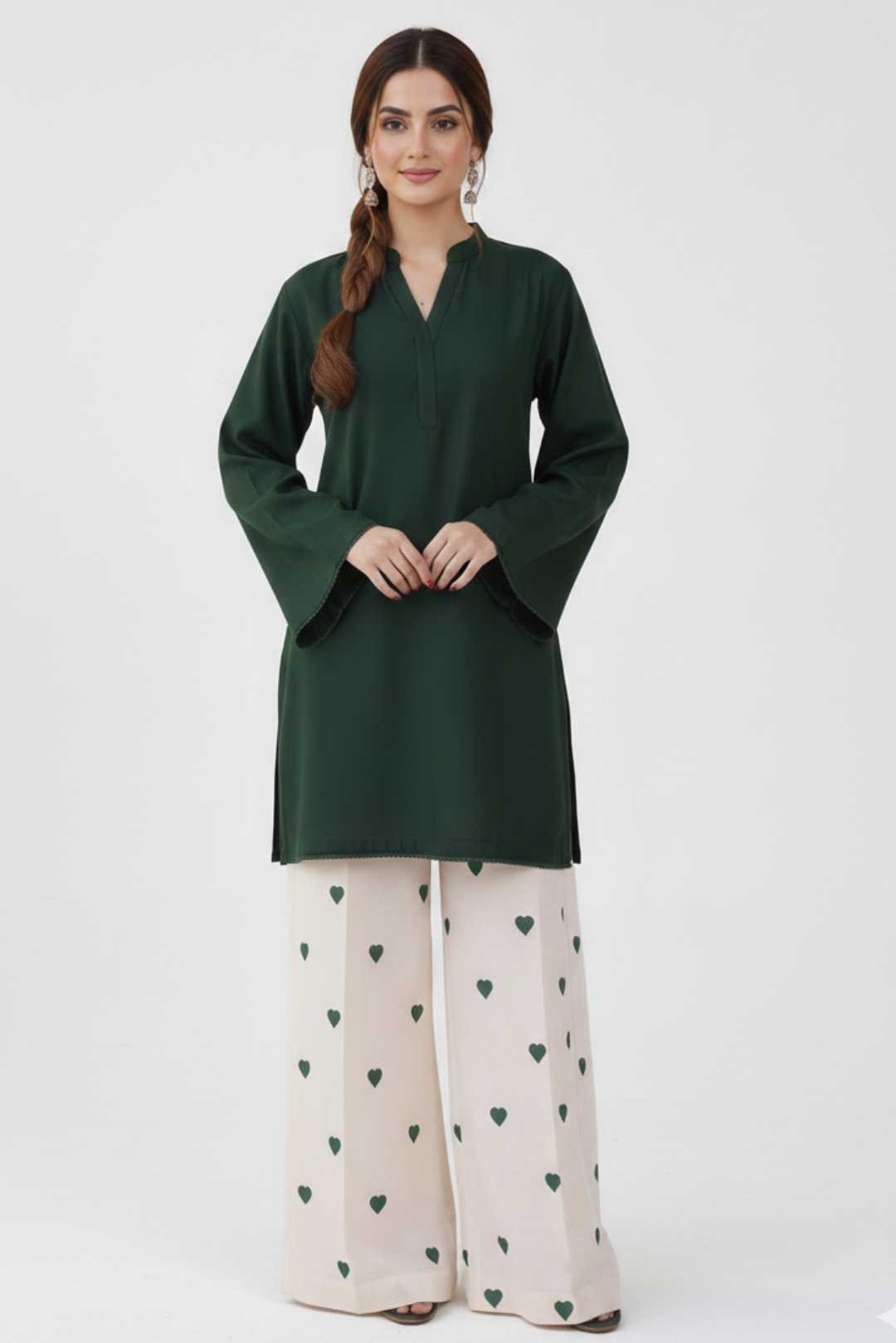 Heart Printed Co-Ord Set (Green)