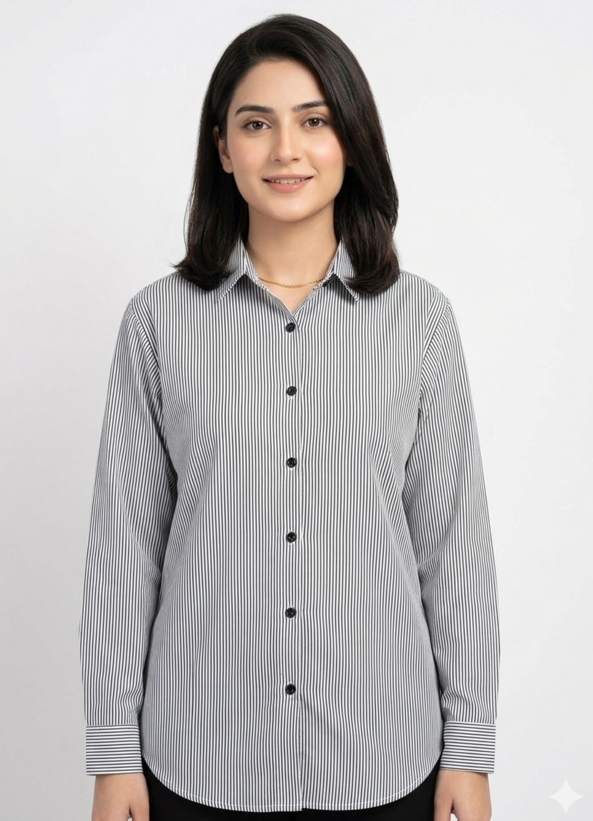 Black Pinstripe Button‑Down Shirt