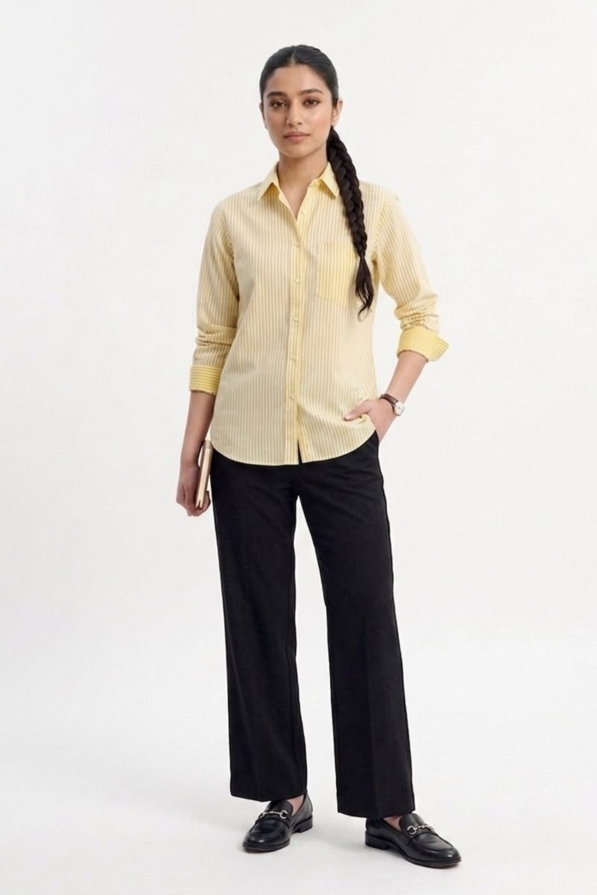Lemon Pinstripe Button‑Down Shirt