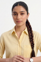 Lemon Pinstripe Button‑Down Shirt
