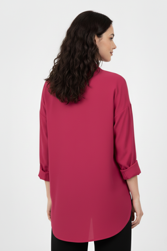 Women’s Solid Button-Down Shirt – Cherry Casual Long Sleeve Top
