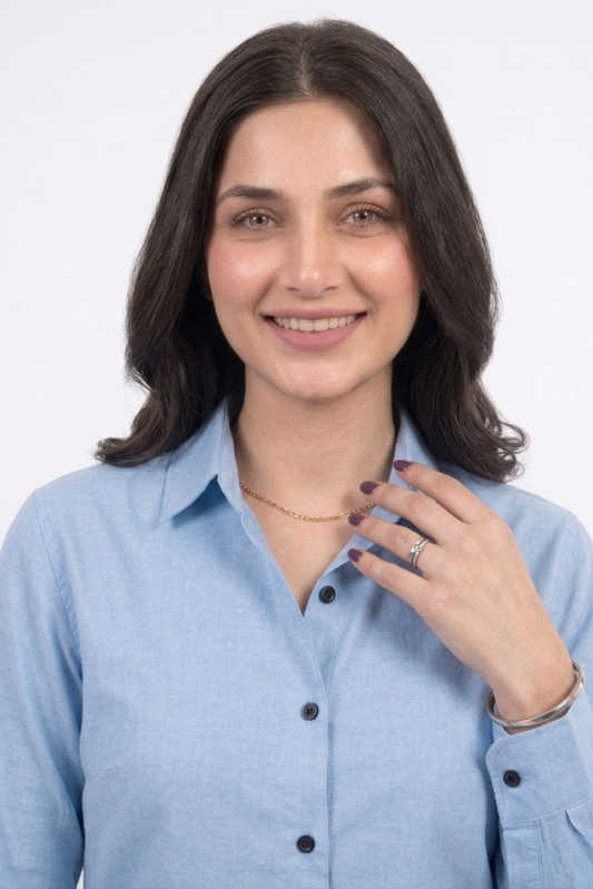 Women’s Solid Button-Down Shirt – Light Blue Casual Long Sleeve Top