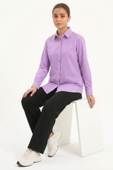 Lavender Pinstripe Button‑Down Shirt