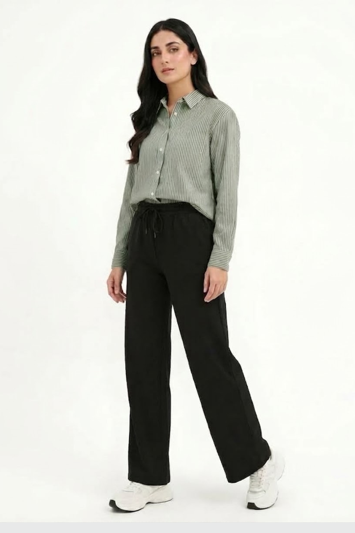 Olive Pinstripe Button‑Down Shirt