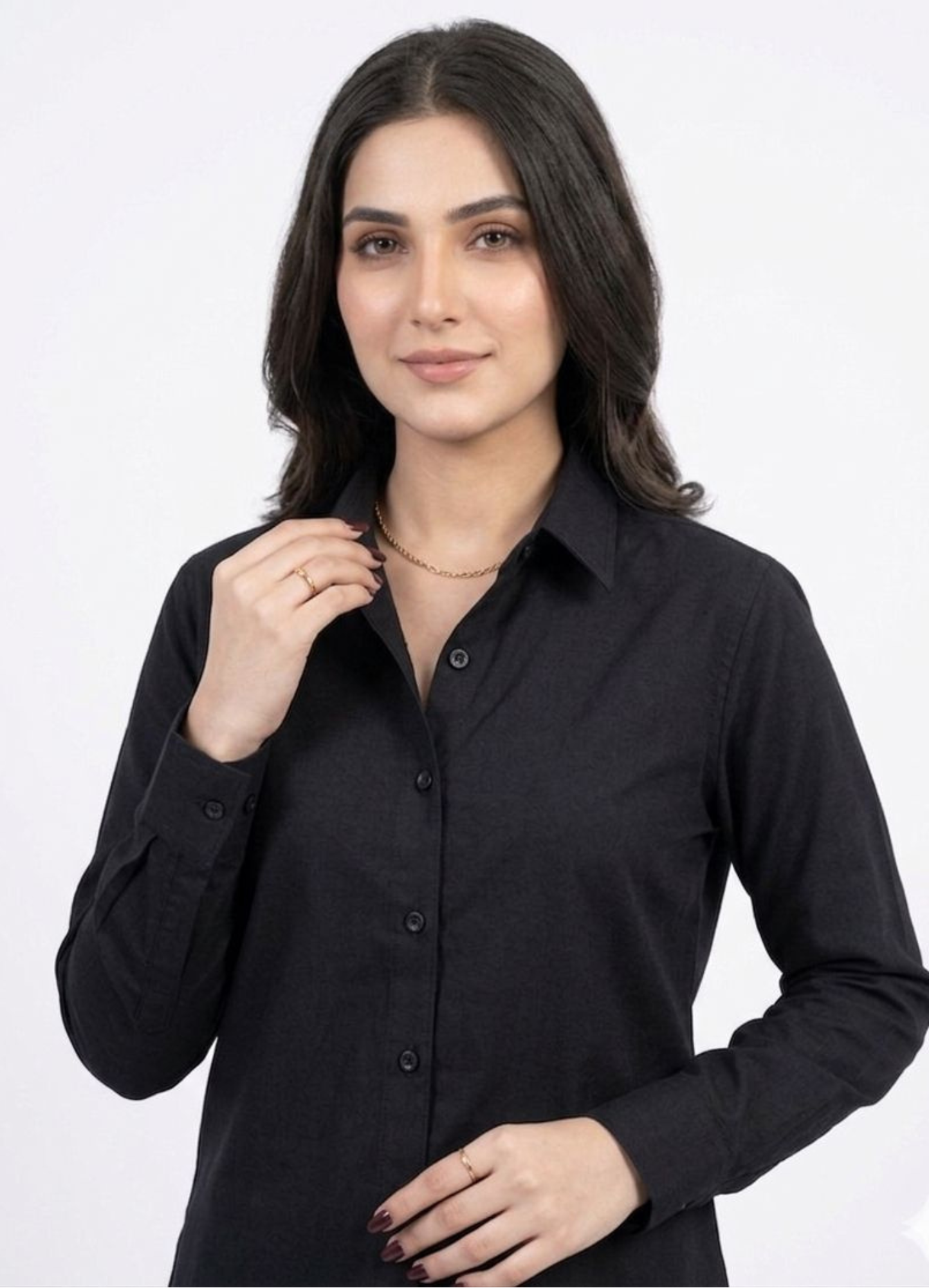 Women’s Solid Button-Down Shirt – Black Casual Long Sleeve Top