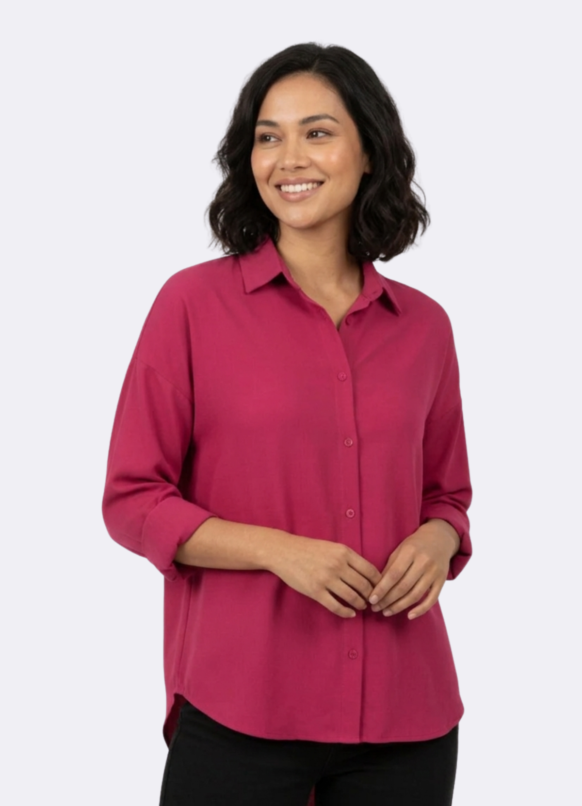 Women’s Solid Button-Down Shirt – Cherry Casual Long Sleeve Top