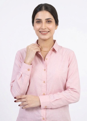 Women’s Solid Button-Down Shirt – Pink Casual Long Sleeve Top