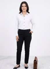 Women’s Solid Button-Down Shirt – White Casual Long Sleeve