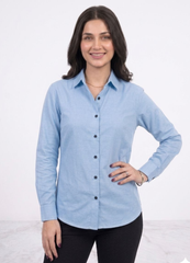 Women’s Solid Button-Down Shirt – Light Blue Casual Long Sleeve Top