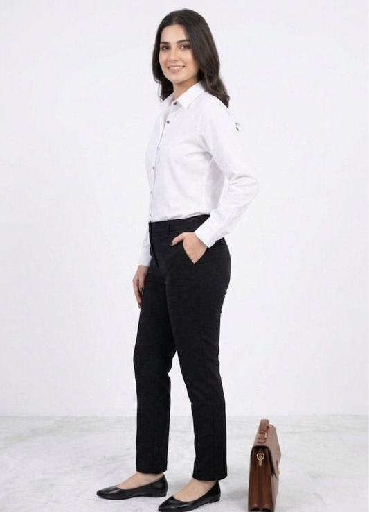 Women’s Solid Button-Down Shirt – White Casual Long Sleeve Top