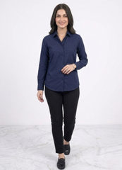 Women’s Solid Button-Down Shirt – Blue Casual Long Sleeve Top