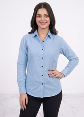 Women’s Solid Button-Down Shirt – Light Blue Casual Long Sleeve Top