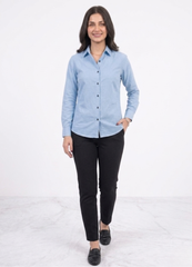Women’s Solid Button-Down Shirt – Light Blue Casual Long Sleeve Top